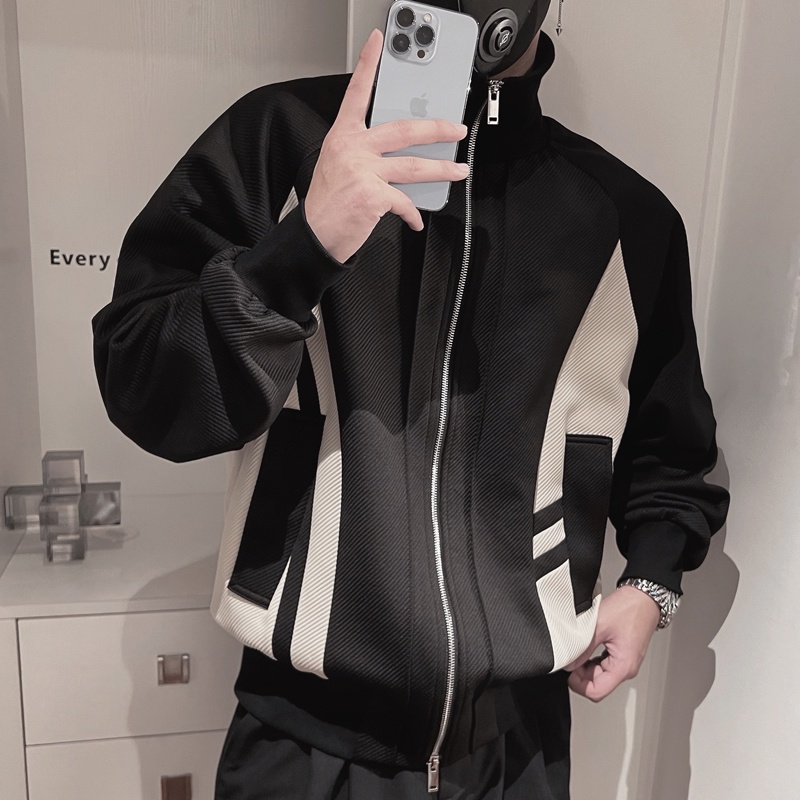 Áo Khoác Cổ Đứng Phối Màu Tương Phản Thời Trang Xuân Thu 2023 Cho Nam