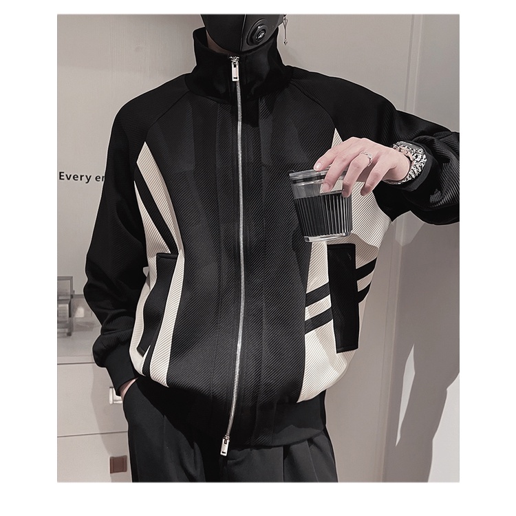 Áo Khoác Cổ Đứng Phối Màu Tương Phản Thời Trang Xuân Thu 2023 Cho Nam