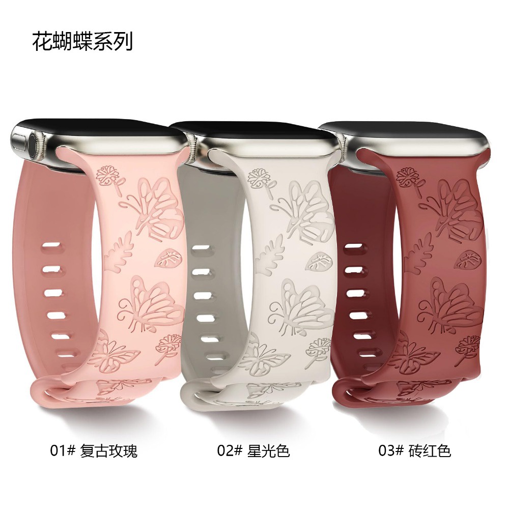 Dây Đeo Đồng Hồ Bằng silicone Hình Bướm Cho apple watch series 8 7 6 5 4 3 se ultra 49mm iwatch 44mm 45mm 41mm 42 38 / 40mm