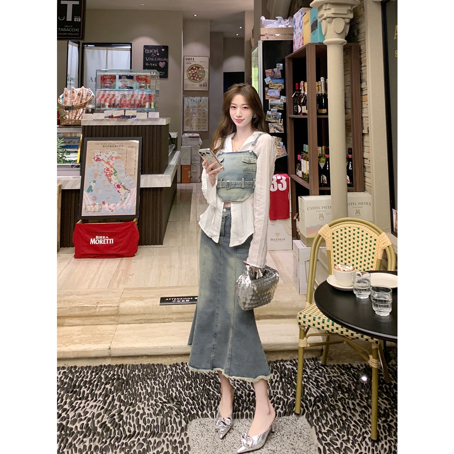 Thời Trang Bộ Áo Sơ Mi + Chân Váy + Áo Khoác Phong Cách retro Phương Tây Cho Nữ