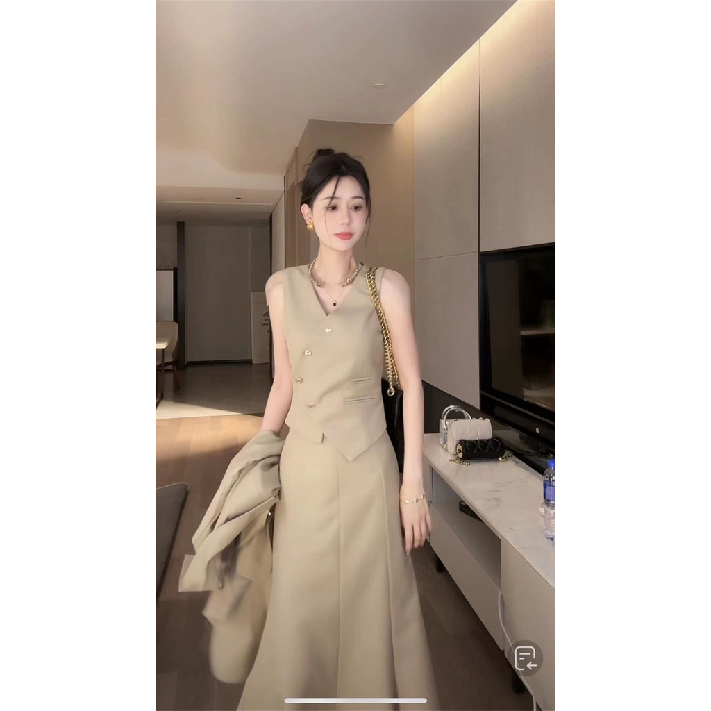 Thời Trang Set Áo Khoác + Áo vest + Chân Váy Phong Cách Pháp Sang Trọng Cho Nữ