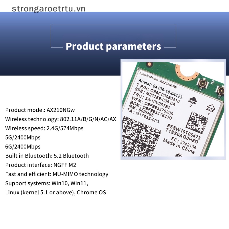 Card wifi Không Dây ax210 6e intel ax210 bluetooth 5.2 m.2 ax210ngw 2.4ghz 5ghz 6ghz 5374mbps 802.11A ax200 vn