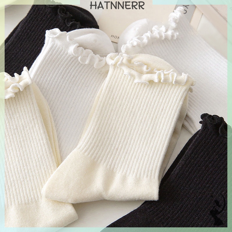 Vớ Dệt Kim Màu Trơn Phối Ren Dễ Thương Thời Trang Xuân Hè Cho Nữ fhs