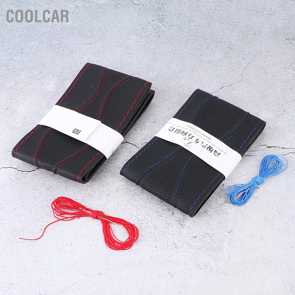 CoolCar Bọc Vô Lăng Da 38Cm/15in Khâu Tay Dập Nổi Bằng Kim Và Chỉ Đa Năng
