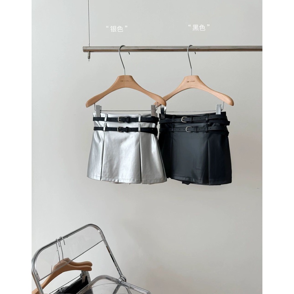 Chân Váy Da pu Ngắn Dáng Chữ a Màu Bạc Thời Trang Xuân Thu 2023 Cho Bạn Gái