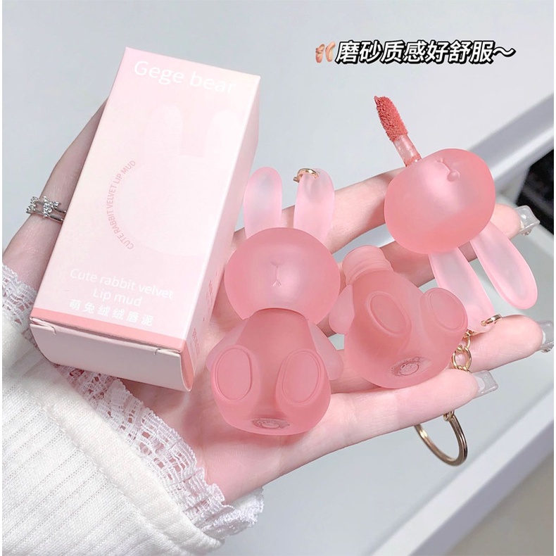 Son Môi Kèm Móc Khóa Thỏ Dễ Thương GEGEBEAR nhám mờ độc đáo Đất sét son kem bùn nude đỏ nâu son tint không thấm nước lâu trôi chống dính cốc son tint
