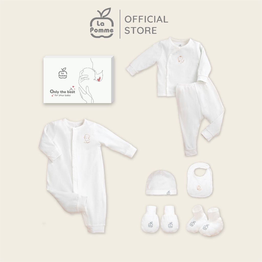 La Pomme - Set quà tặng sơ sinh cao cấp Best for Baby - Trắng Ghi Hồng FULL