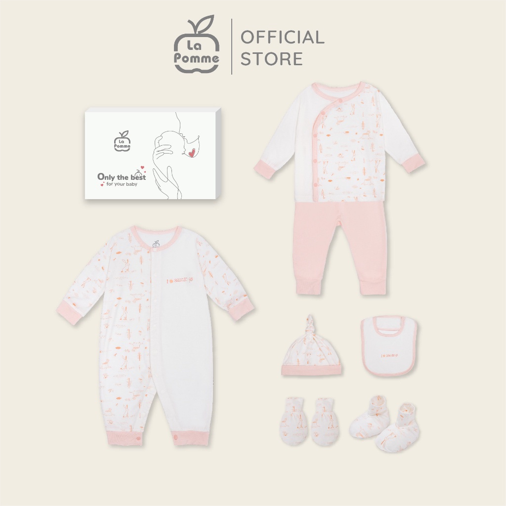 La Pomme - Set quà tặng sơ sinh cao cấp Best for Baby - Trắng Ghi Hồng FULL