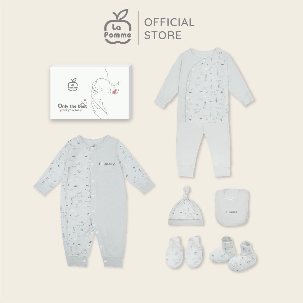 La Pomme - Set quà tặng sơ sinh cao cấp Best for Baby - Trắng Ghi Hồng FULL