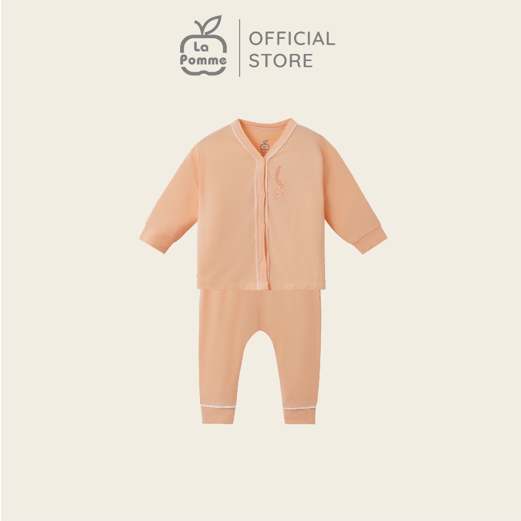 La Pomme - Bộ dài tay La Pomme cúc giữa vườn cổ tích - Cam Hồng Ghi Nb 0M 3M