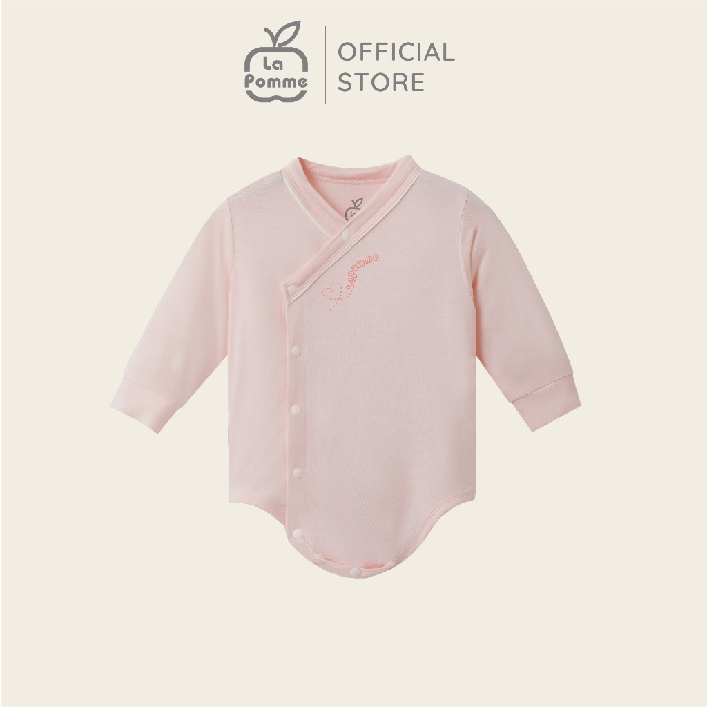 La Pomme - Body chip dài tay La Pomme vườn cổ tích - Ghi Cam Hồng NB 0M 3M