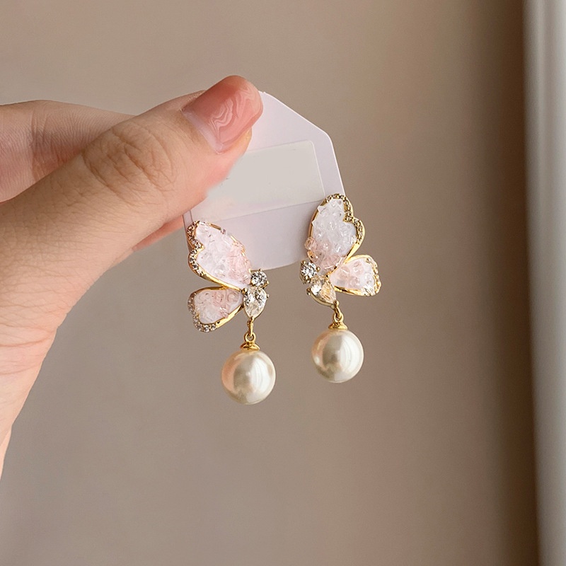 Khuyên Tai Hình Bướm Đính Ngọc Trai Pha Lê Sang Trọng