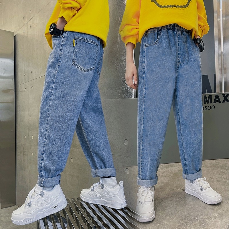 Quần Jean Dài Dáng Rộng 100-160cm Phong Cách Hàn Quốc Thời Trang Cho Bé Trai