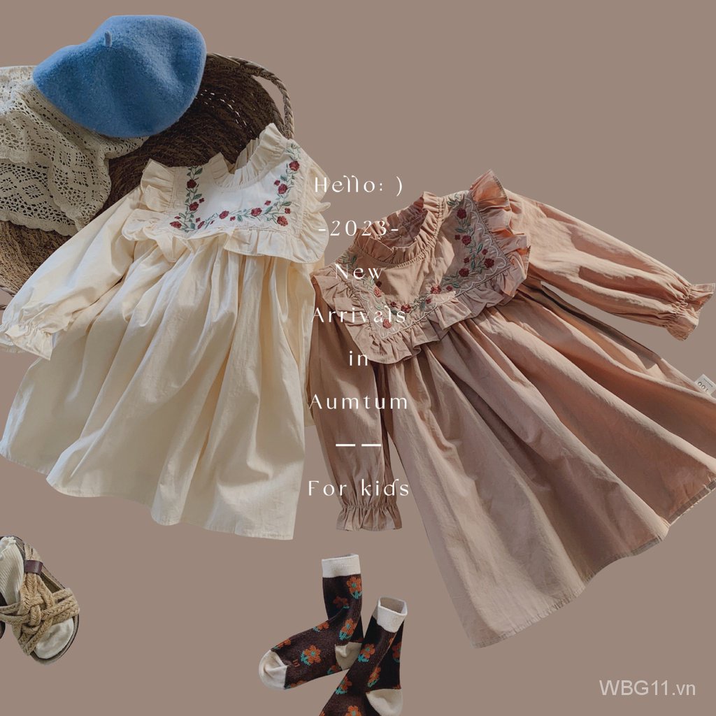 Youoooo Đầm Công Chúa Tay Dài Cổ Đứng Thêu Hoa Kiểu Pháp Thời Trang Mùa Thu 2023 Cho Bé Gái