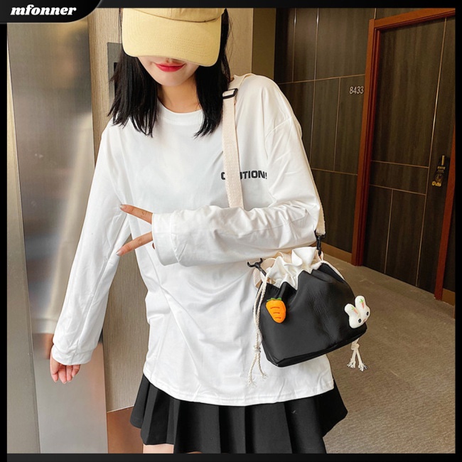 Túi bucket Đeo Vai / Đeo Chéo Có Dây Rút Đính Búp Bê Hoạt Hình Dễ Thương Cho Bé Gái