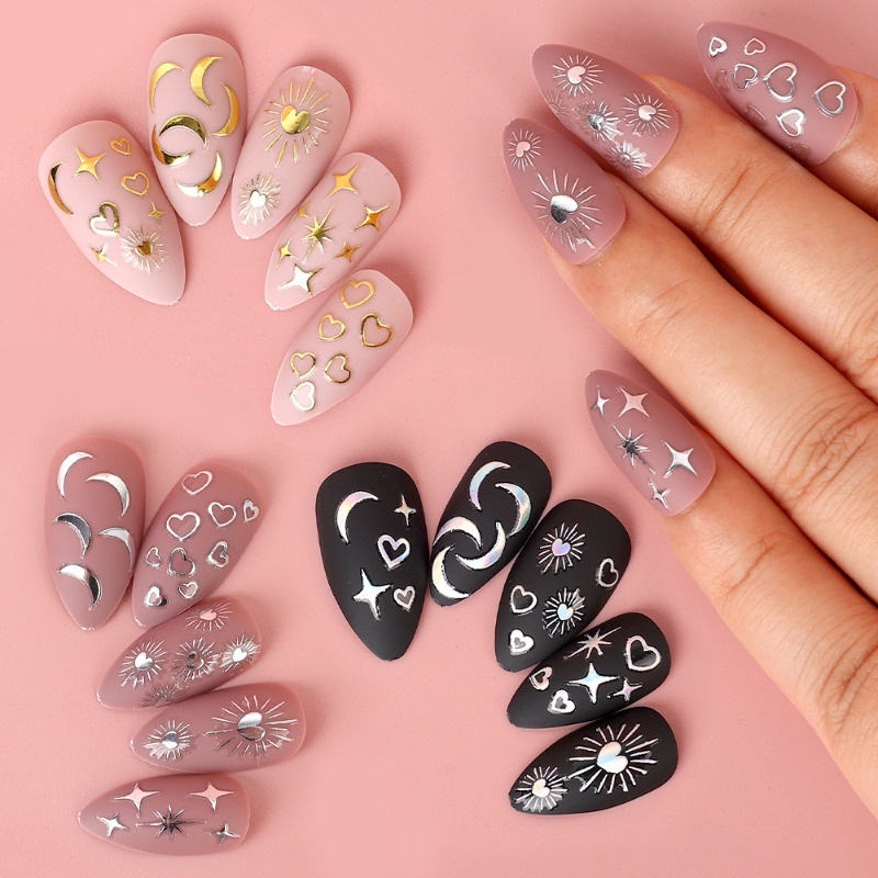Miếng Dán Móng Tay 3d diy Sáng Bóng / Phụ Kiện Cá Nhân Hóa Hình Mặt Trời Mặt Trăng Ngôi Sao Cho Nữ