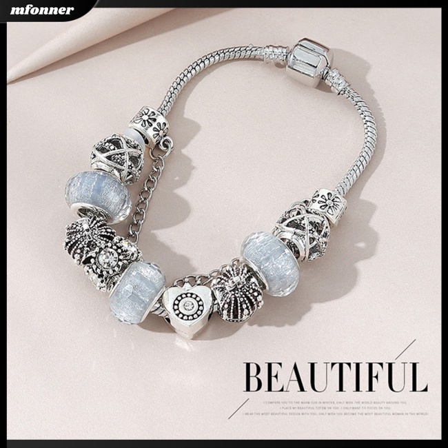 Vòng Tay Chuỗi Hạt Pha Lê pandora Hình Vương Miện / Trái Tim Phong Cách vintage Cho Nữ