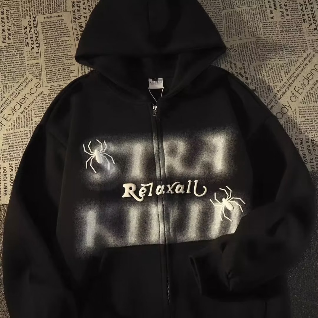 Áo Khoác Hoodie Dáng Rộng In Hình Nhện Thời Trang Hip Hop Cá Tính Cho Nam