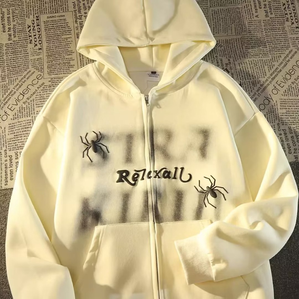Áo Khoác Hoodie Dáng Rộng In Hình Nhện Thời Trang Hip Hop Cá Tính Cho Nam
