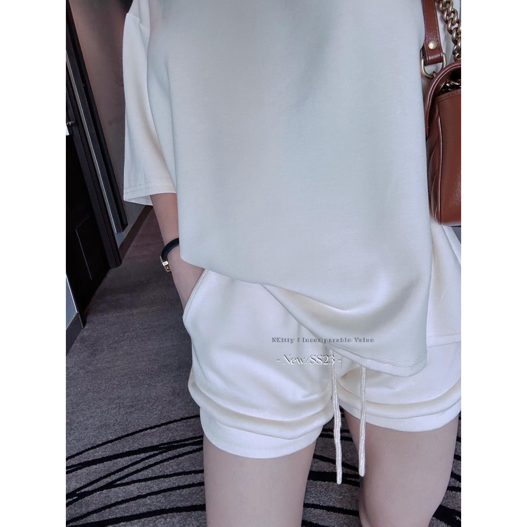 Set trơn quần short lai cuộn