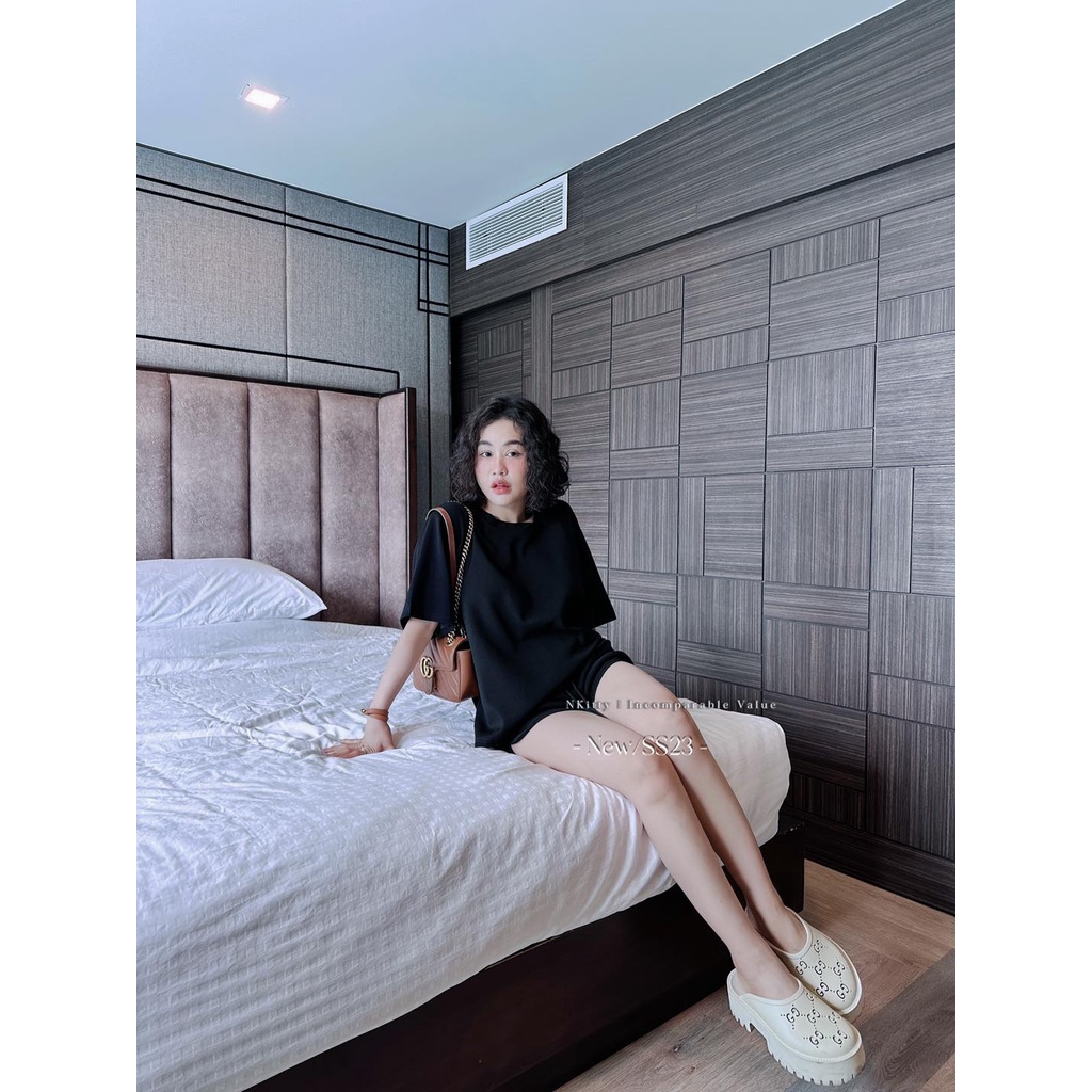 Set trơn quần short lai cuộn