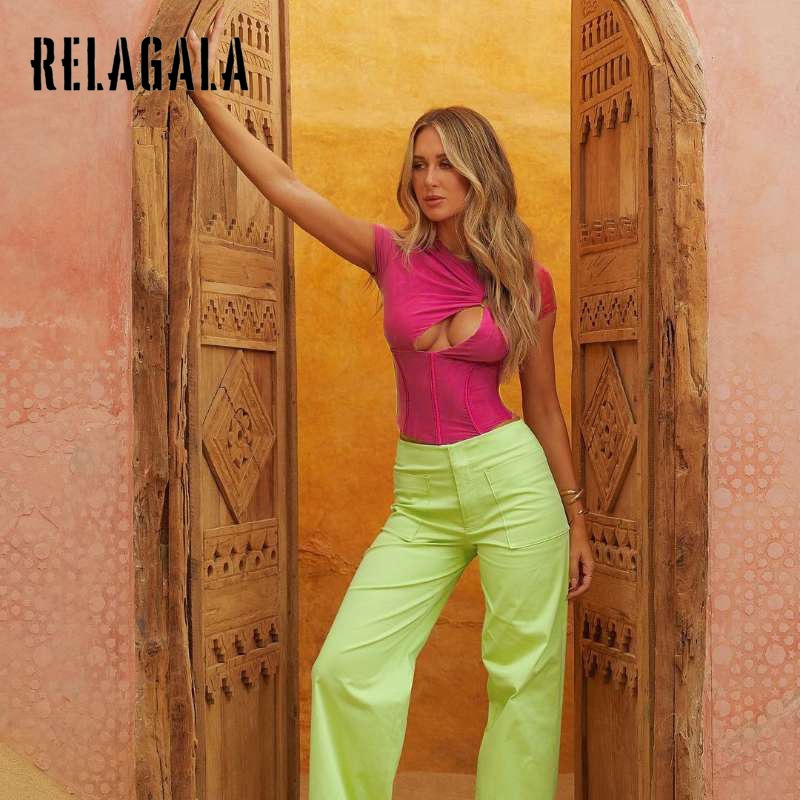 Áo Thun Tay Ngắn Màu Trơn Dáng Ôm Thời Trang 2023 Cho Nữ