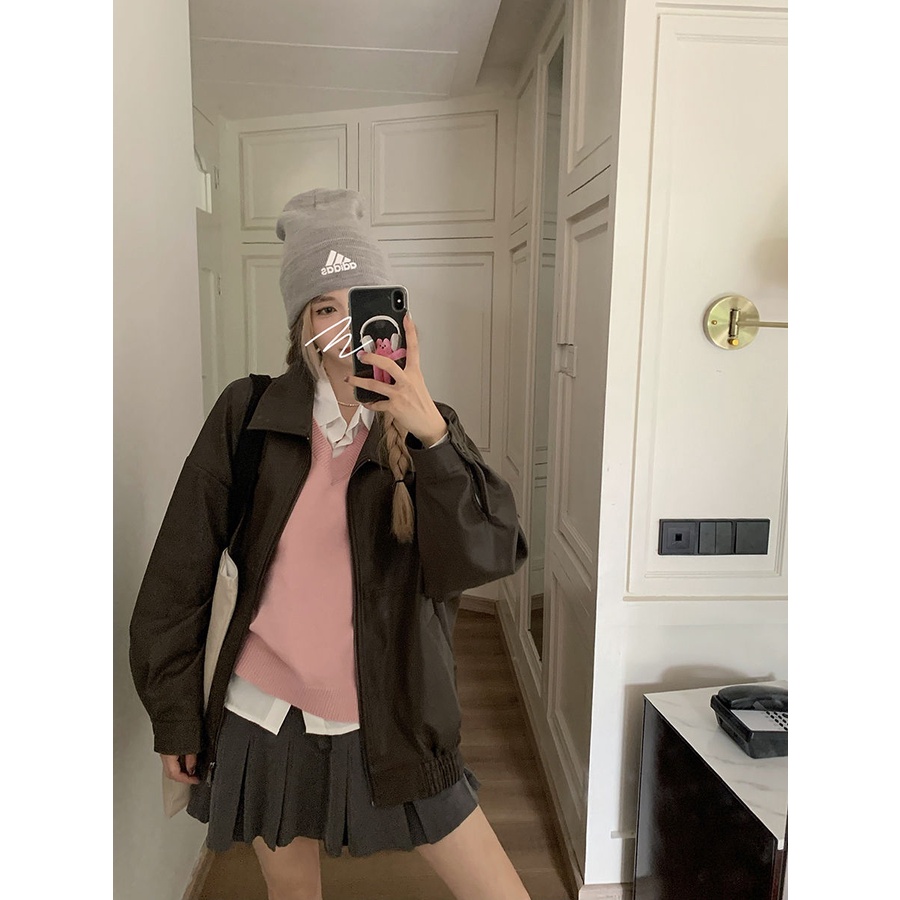 Áo Khoác Da Dài Tay Phong Cách Hàn Quốc Cổ Điển Dành Cho Nữ