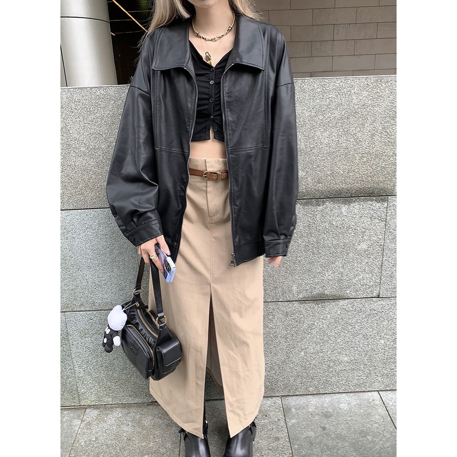 Áo Khoác Da Dài Tay Phong Cách Hàn Quốc Cổ Điển Dành Cho Nữ