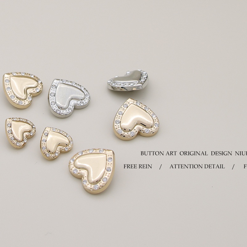 Bộ 5 Nút Áo Khoác Dệt Kim cardigan Da Hình Trái Tim Đính Đá Kim Cương