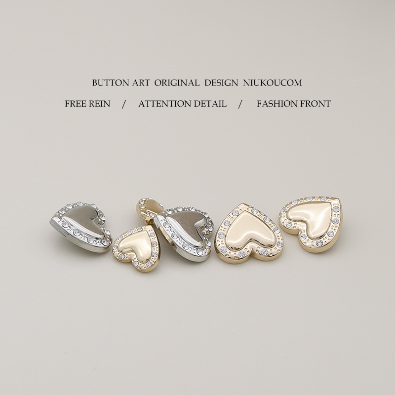 Bộ 5 Nút Áo Khoác Dệt Kim cardigan Da Hình Trái Tim Đính Đá Kim Cương