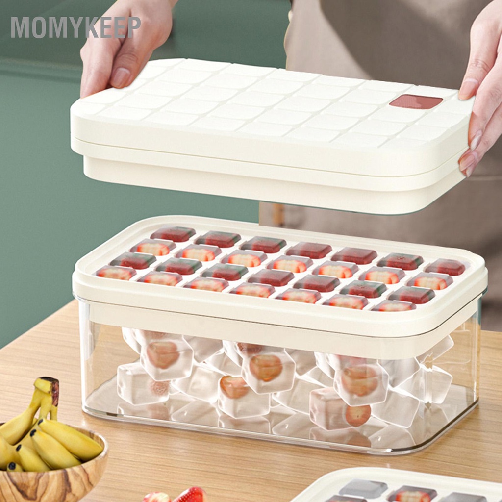 MOMYKEEP Khay làm đá viên 56 Lưới 2 lớp Khuôn vuông công suất lớn có nắp và thùng để sử dụng tại nhà