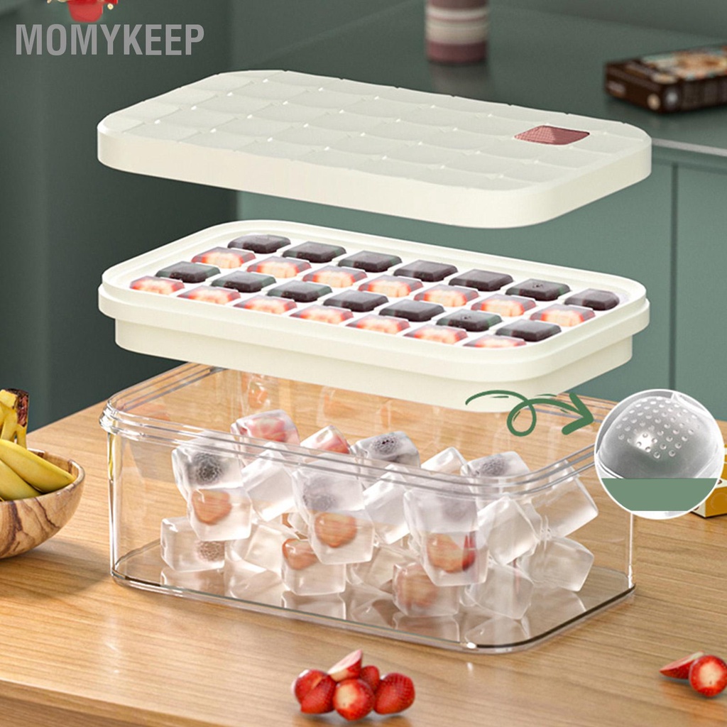 MOMYKEEP Khay làm đá viên 56 Lưới 2 lớp Khuôn vuông công suất lớn có nắp và thùng để sử dụng tại nhà