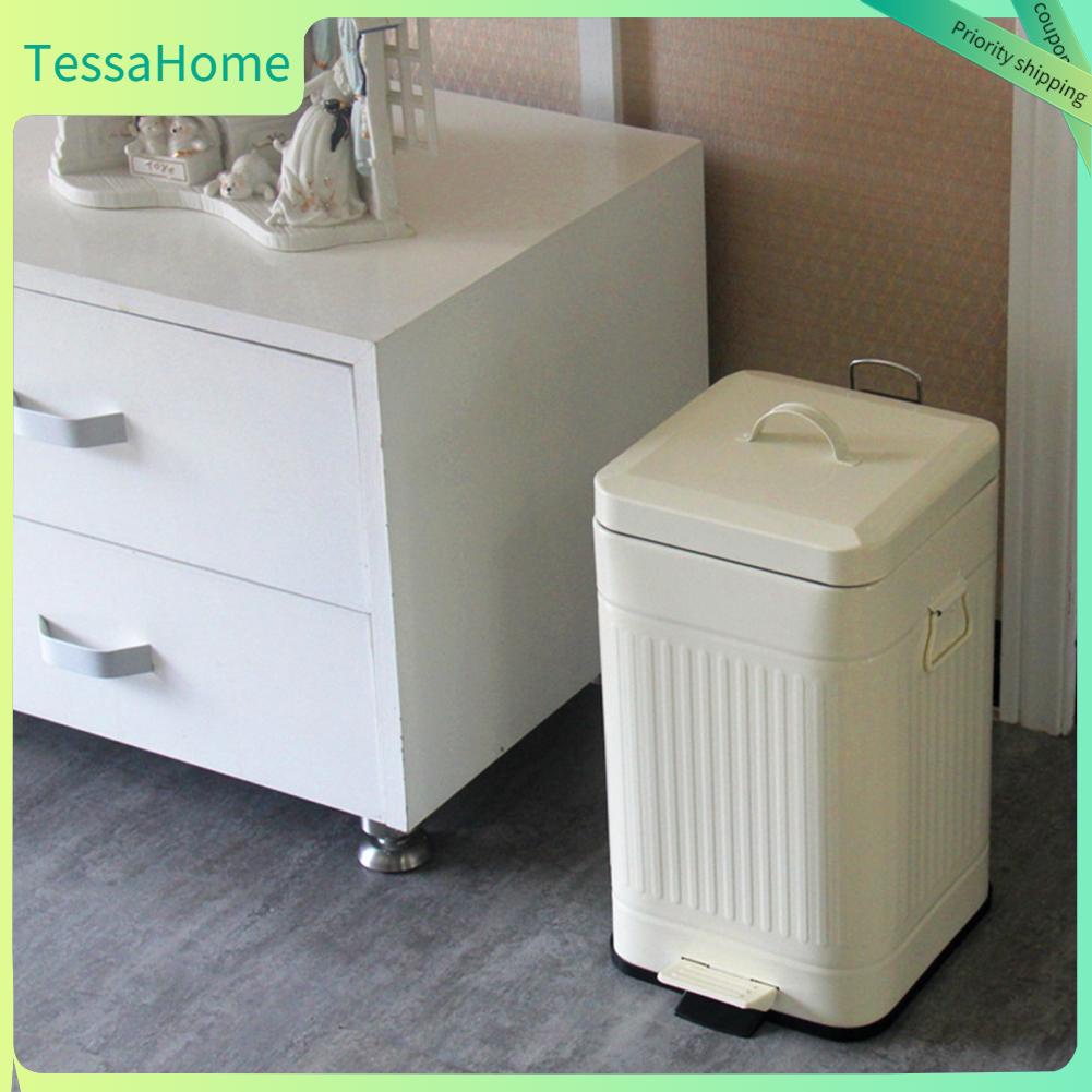 TessaHome Thùng Rác Retro Nhẹ Sang Trọng Dày Vuông Bước Trên Có Nắp Đậy Cho Nhà Bếp Phòng Tắm