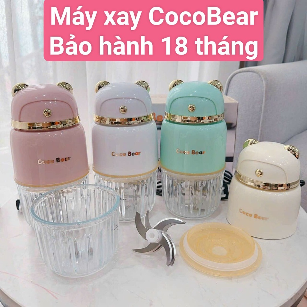 [BẢO HÀNH 18 THÁNG] Máy Xay Coco Bear 8 Lưỡi Xay Đồ Ăn Dặm Cho Bé, Xay Rau Củ, Thịt, Máy Xay Mini Cối Thủy Tinh