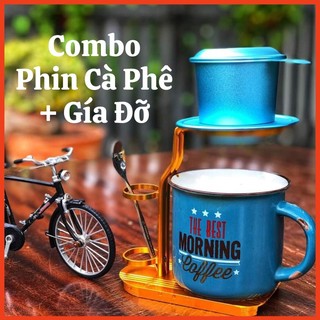 Combo phin cà phê + giá đỡ bộ lọc phin cà phê,trà bằng thép không gỉ cao cấp có khắc logo theo yêu cầu