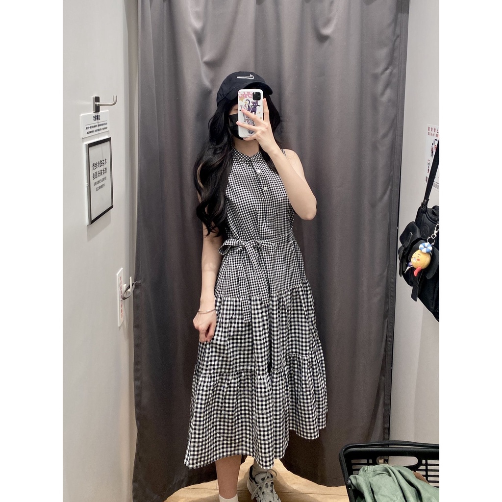 K4477 Đầm Không Tay Xếp Ly Có Túi Bên Hông Bằng Vải Gạc Tre Hàng Ngày youjia