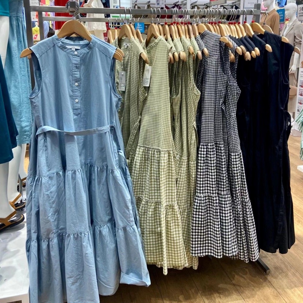 K4477 Đầm Không Tay Xếp Ly Có Túi Bên Hông Bằng Vải Gạc Tre Hàng Ngày youjia