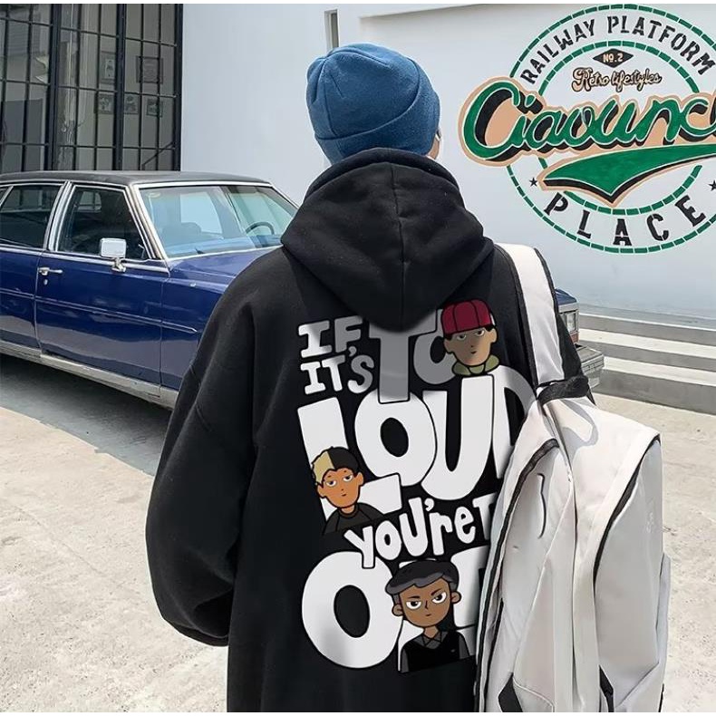 M-8XLáo khoác nam hoodie Cotton Nhung Dày Tay Dài Dáng Rộng In Chữ Màu Xanh Dương Đậm Phong Cách hip hop Mỹ Cổ Điển Thời Trang Mùa Thu Cho Nam