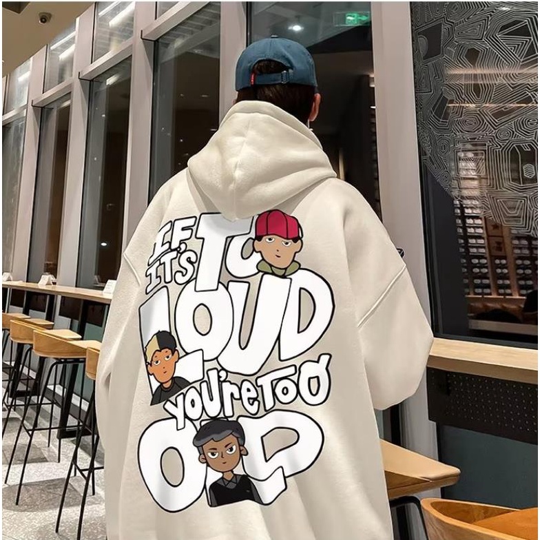 M-8XLáo khoác nam hoodie Cotton Nhung Dày Tay Dài Dáng Rộng In Chữ Màu Xanh Dương Đậm Phong Cách hip hop Mỹ Cổ Điển Thời Trang Mùa Thu Cho Nam
