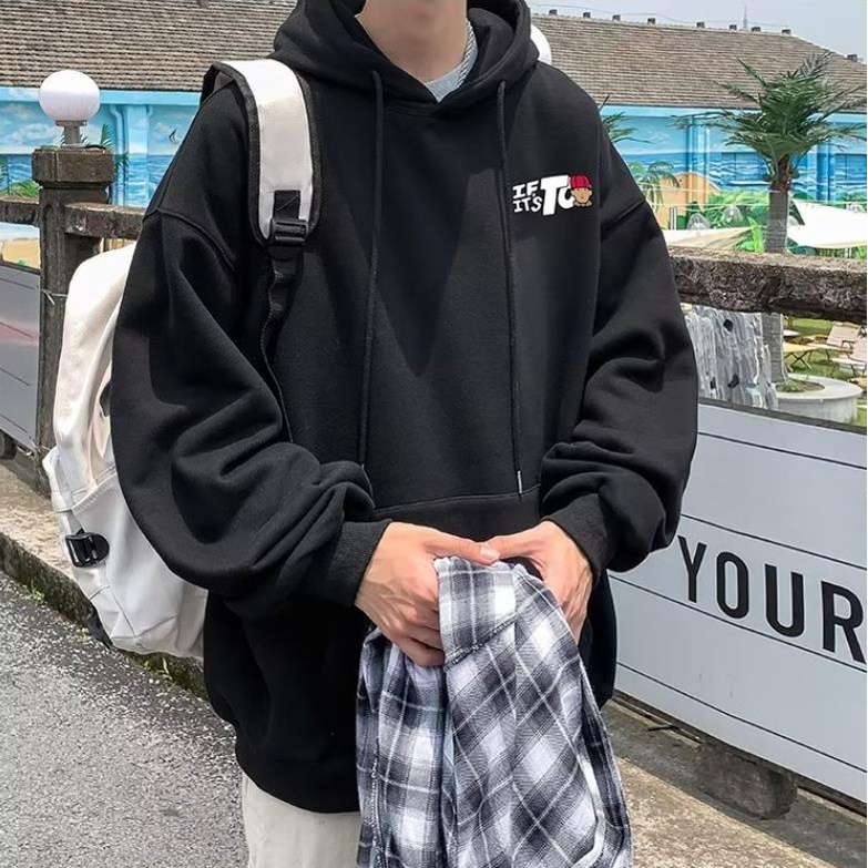 M-8XLáo khoác nam hoodie Cotton Nhung Dày Tay Dài Dáng Rộng In Chữ Màu Xanh Dương Đậm Phong Cách hip hop Mỹ Cổ Điển Thời Trang Mùa Thu Cho Nam