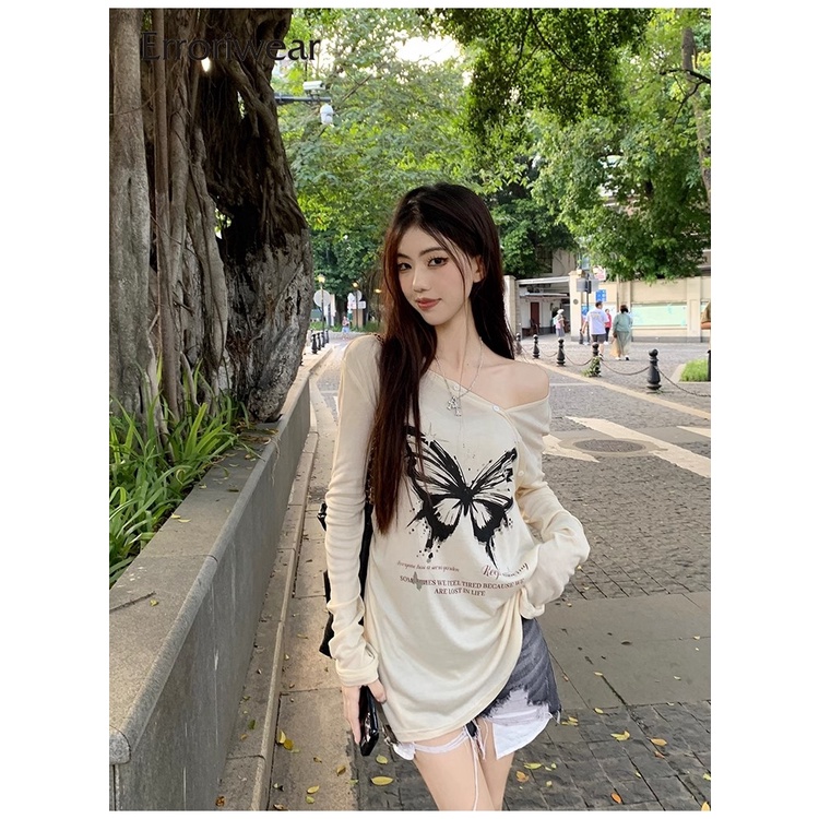 Áo Thun Nữ Tay Dài Dáng Rộng In Hình Nơ 2023
