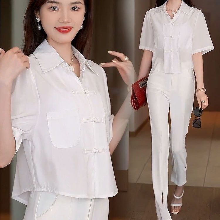 Áo Sơ Mi chiffon Ngắn Tay Màu Trơn Cài Nút Kiểu Trung Hoa retro Thời Trang Mùa Hè 2023 Cho Nữ Màu Sắc