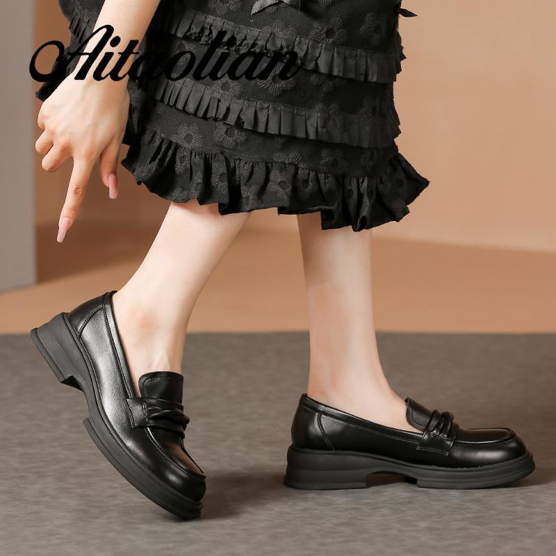 Giày Da Cao Gót 3.5cm Phong Cách retro Anh Quốc Cho Nữ