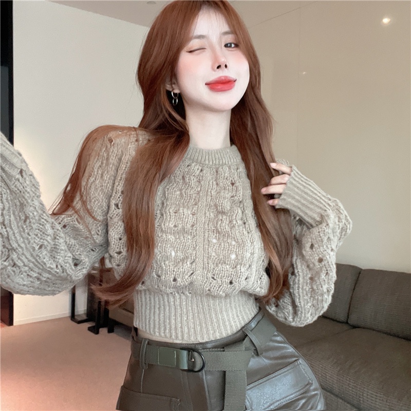 Áo sweater Dệt Kim Dáng Rộng Thời Trang Thu Đông Mới áo len croptop tay dài