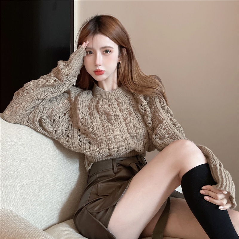 Áo sweater Dệt Kim Dáng Rộng Thời Trang Thu Đông Mới áo len croptop tay dài