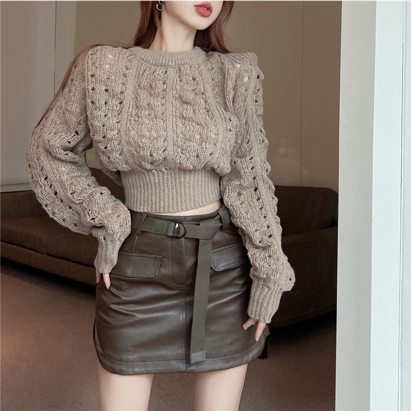 Áo sweater Dệt Kim Dáng Rộng Thời Trang Thu Đông Mới áo len croptop tay dài