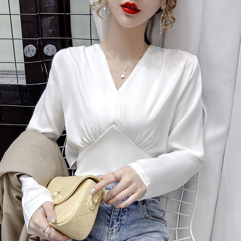 Áo Sơ Mi Tay Dài Cổ Chữ v Thắt Nơ Phong Cách Pháp Thời Trang Cho Nữ