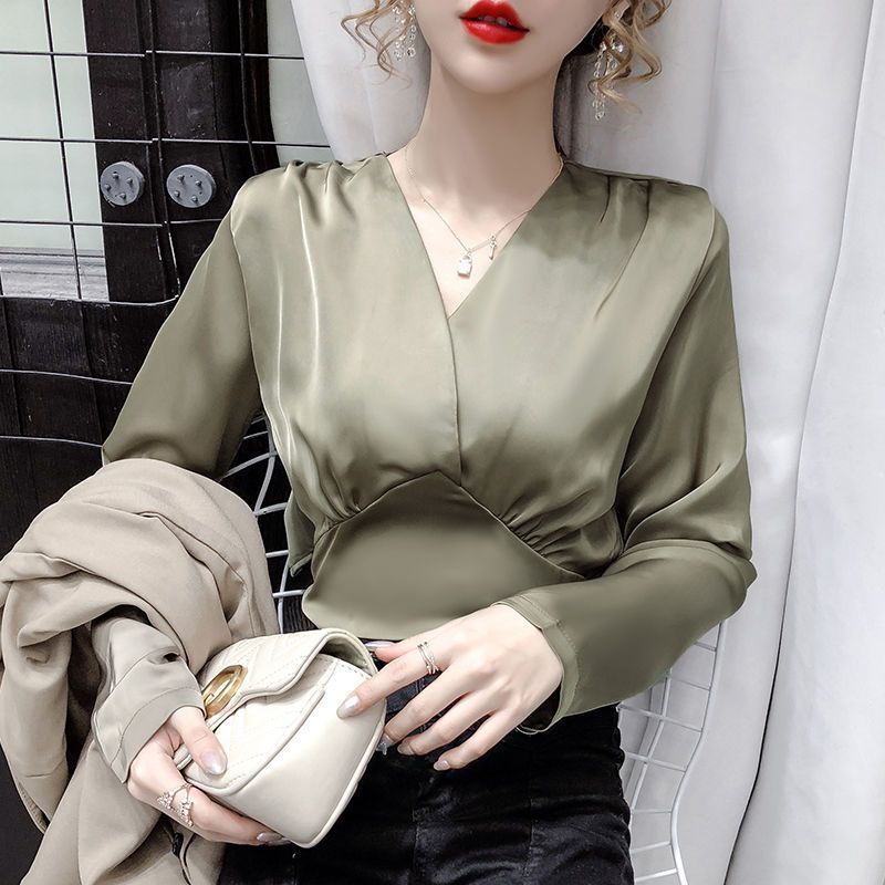 Áo Sơ Mi Tay Dài Cổ Chữ v Thắt Nơ Phong Cách Pháp Thời Trang Cho Nữ