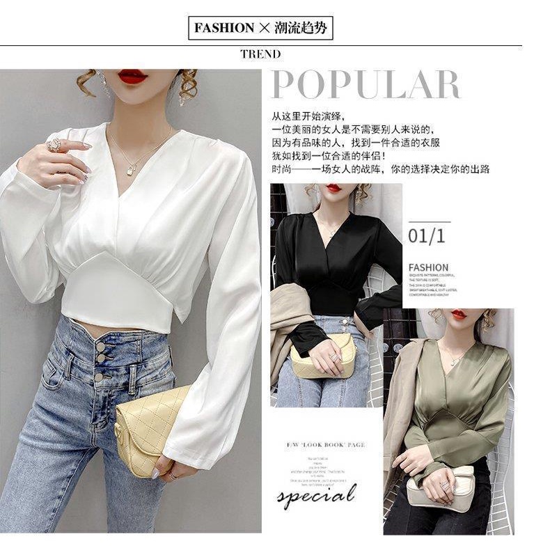 Áo Sơ Mi Tay Dài Cổ Chữ v Thắt Nơ Phong Cách Pháp Thời Trang Cho Nữ