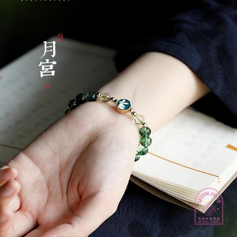 Vòng Tay May Mắn Màu Xanh Lá Cây Ma Pha Lê Hình Thỏ Cầu Tài Lộc May Mắn